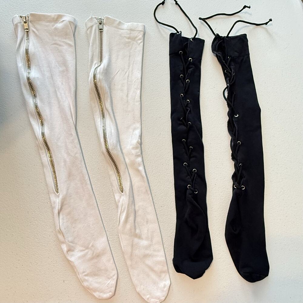 2 Pair Stretch Boot Socks Zip & Lace Up Fashion Boot Liners